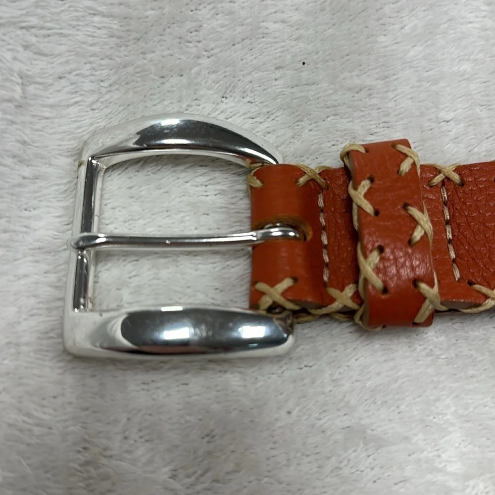 Randall Dodge rd2 rich Carmel  belt, silver buckle, tan detailed stitching